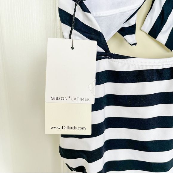 Gibson Latimer XS Bodysuit One Piece Bathing Suit Black White Front Opening Bow - Picture 7 of 10